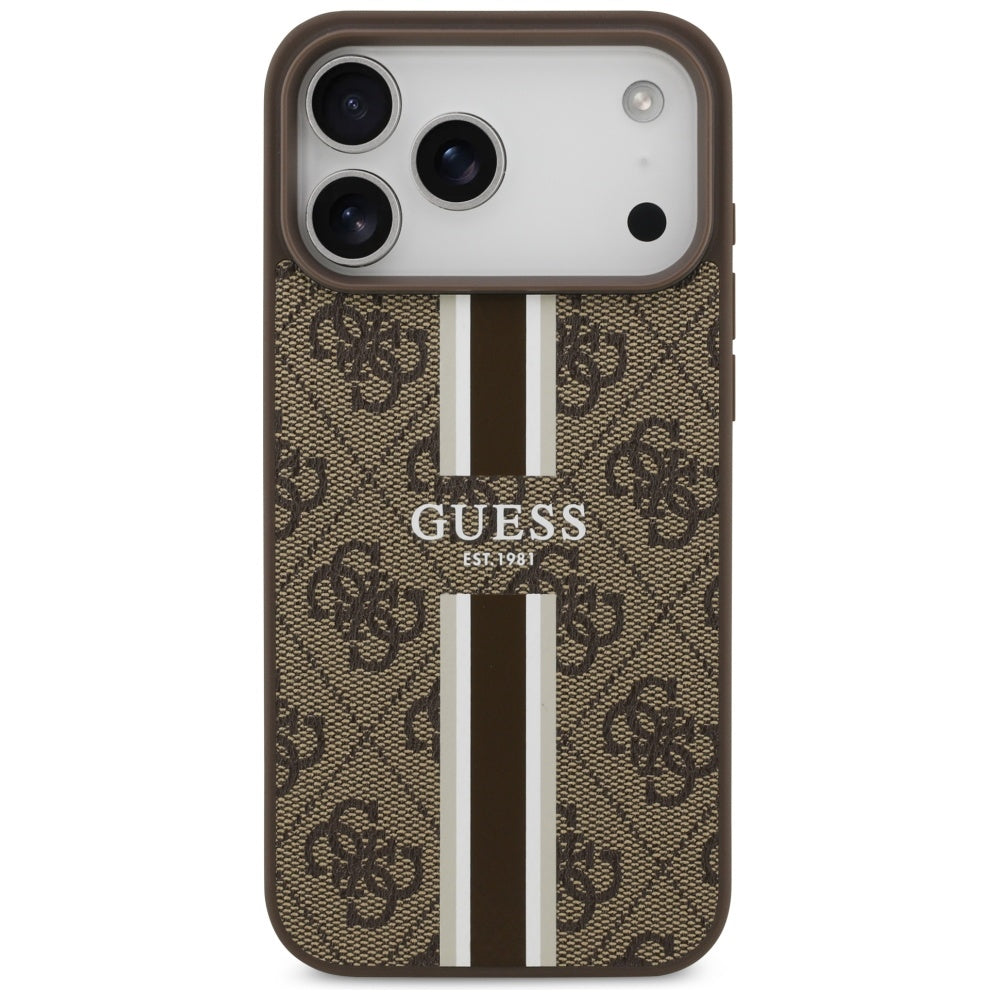 Futrola MagSafe za Apple iPhone 17 Pro Max, Guess, 4G Printed Stripes, Braon