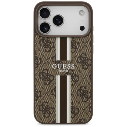 Futrola MagSafe za Apple iPhone 17 Pro Max, Guess, 4G Printed Stripes, Braon