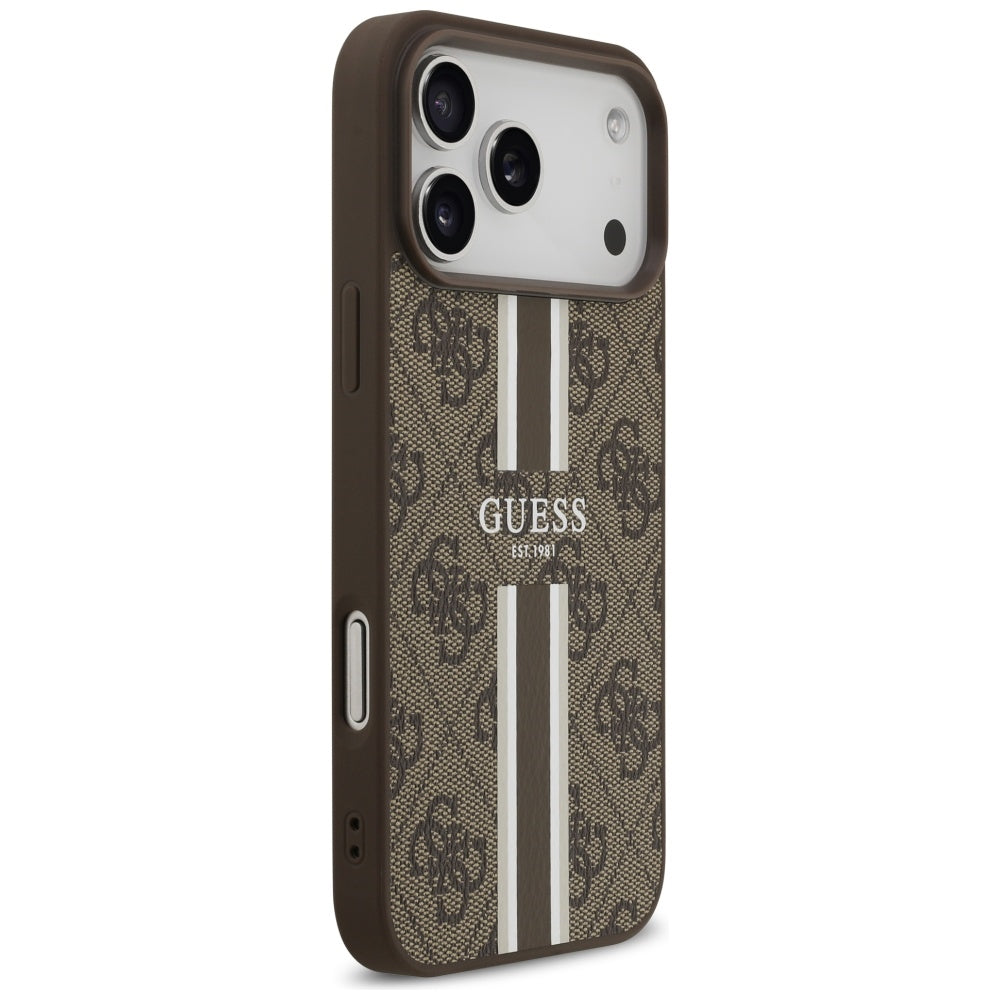 Futrola MagSafe za Apple iPhone 17 Pro Max, Guess, 4G Printed Stripes, Braon