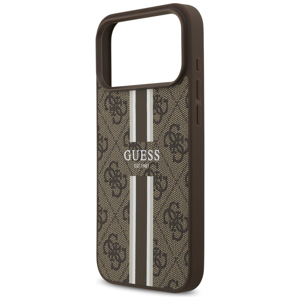 Futrola MagSafe za Apple iPhone 17 Pro Max, Guess, 4G Printed Stripes, Braon