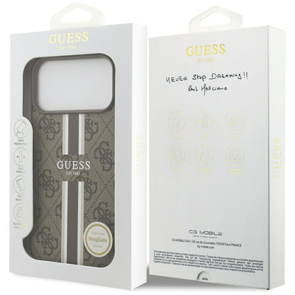 Futrola MagSafe za Apple iPhone 17 Pro Max, Guess, 4G Printed Stripes, Braon