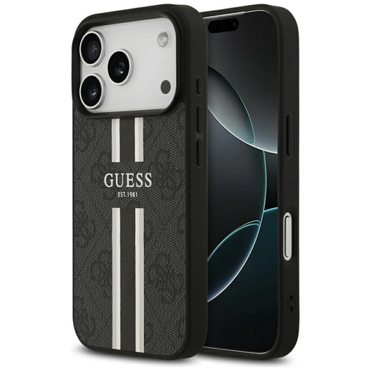 Husa MagSafe za Apple iPhone 17 Pro Max, Guess, 4G Printed Stripes, Crna