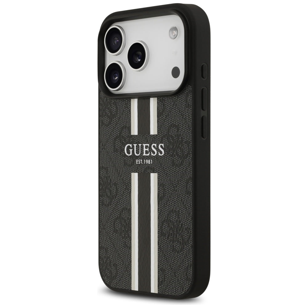Husa MagSafe za Apple iPhone 17 Pro Max, Guess, 4G Printed Stripes, Crna
