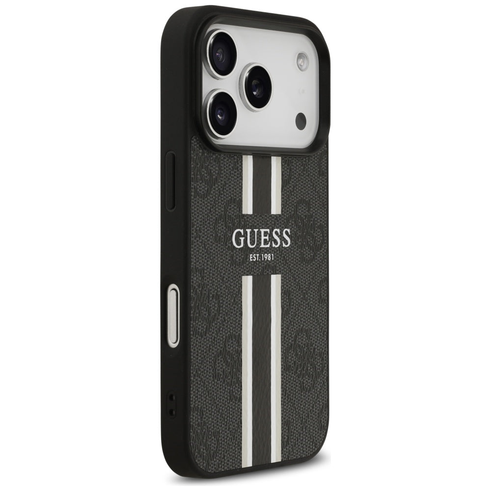 Husa MagSafe za Apple iPhone 17 Pro Max, Guess, 4G Printed Stripes, Crna