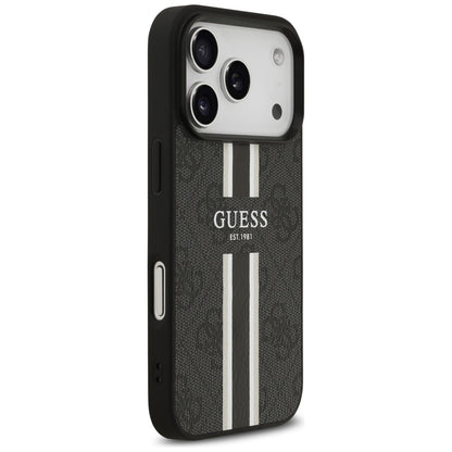 Husa MagSafe za Apple iPhone 17 Pro Max, Guess, 4G Printed Stripes, Crna
