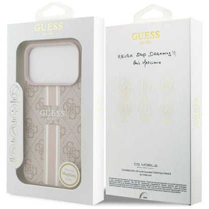 Husa MagSafe za Apple iPhone 17 Pro Max, Guess, 4G Printed Stripes, Roze