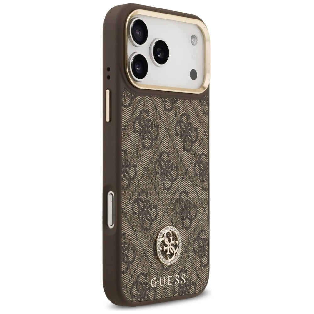 Futrola MagSafe za Apple iPhone 17 Pro Max, Guess, 4G Strass Logo sa velikom trakom, Braon