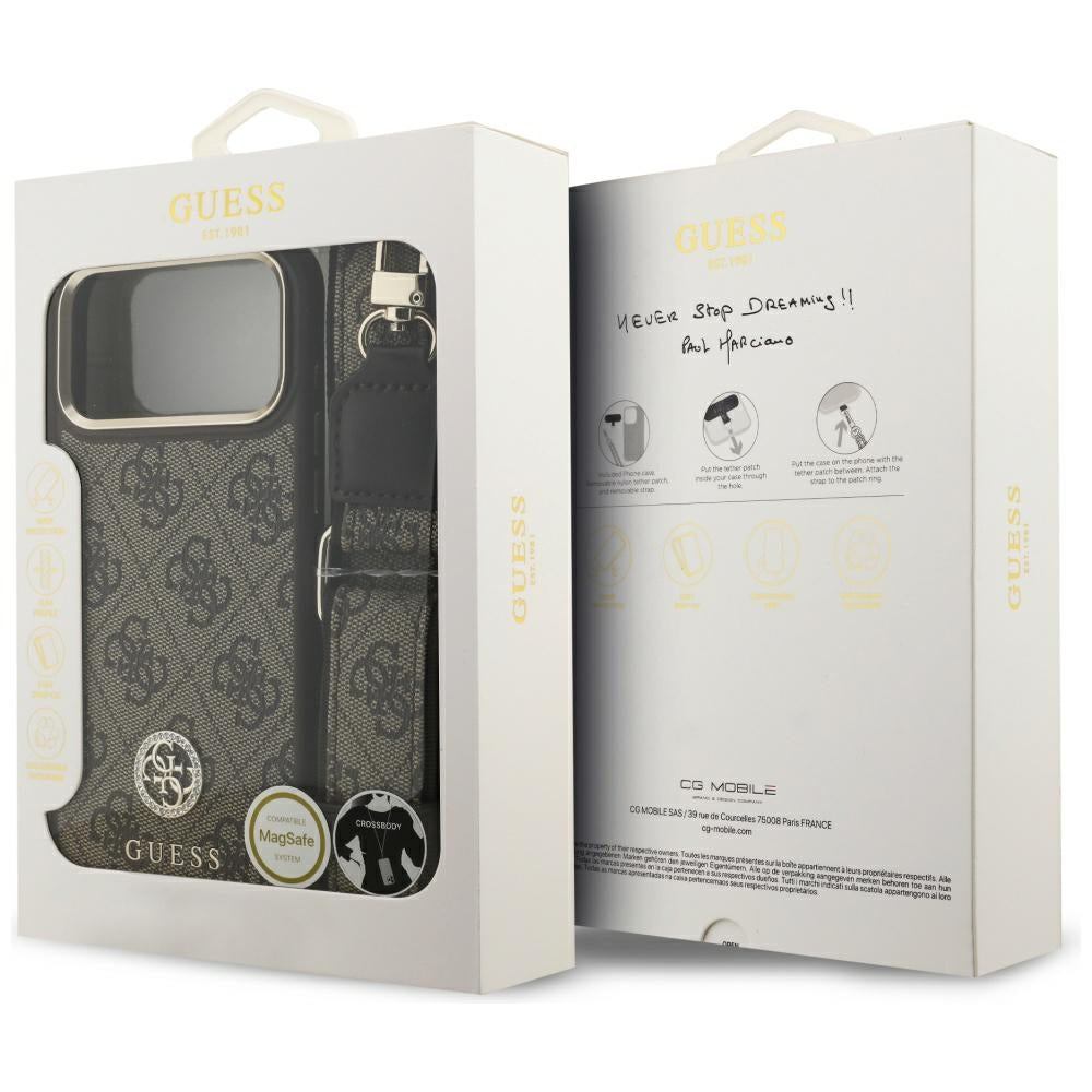 Futrola MagSafe za Apple iPhone 17 Pro Max, Guess, 4G Strass Logo sa velikom trakom, Braon