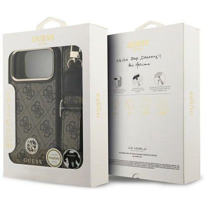 Futrola MagSafe za Apple iPhone 17 Pro Max, Guess, 4G Strass Logo sa velikom trakom, Braon