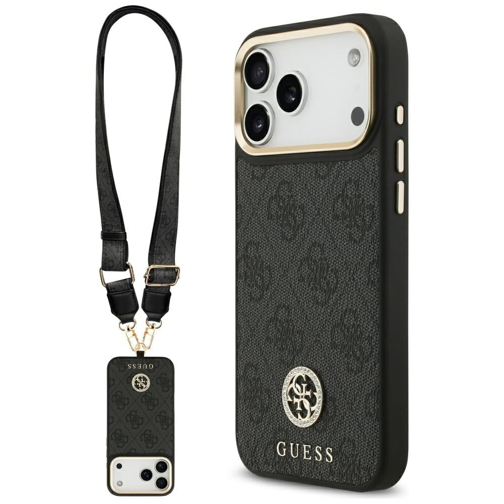 Futrola MagSafe za Apple iPhone 17 Pro Max, Guess, 4G Strass Logo with Big Strap, Crna