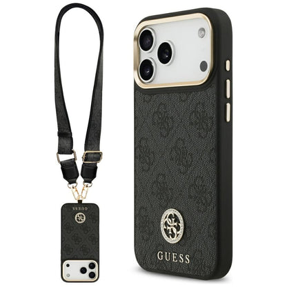 Futrola MagSafe za Apple iPhone 17 Pro Max, Guess, 4G Strass Logo with Big Strap, Crna