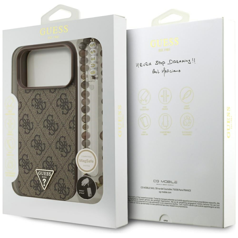 Futrola MagSafe za Apple iPhone 17 Pro Max, Guess, 4G Triangle Logo Cord Strap, Braon