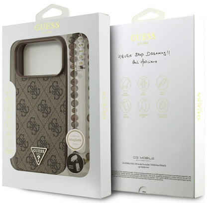 Futrola MagSafe za Apple iPhone 17 Pro Max, Guess, 4G Triangle Logo Cord Strap, Braon