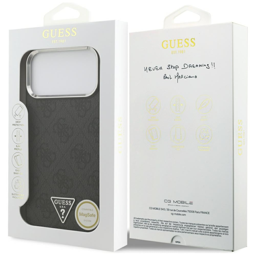 Futrola MagSafe za Apple iPhone 17 Pro Max, Guess, 4G Triangle Logo, Crno Srebrna