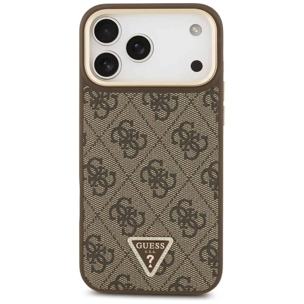 Husa MagSafe za Apple iPhone 17 Pro Max, Guess, 4G Triangle Logo with Big Strap, Braon