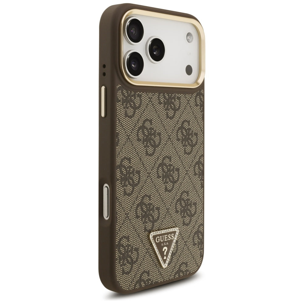 Husa MagSafe za Apple iPhone 17 Pro Max, Guess, 4G Triangle Logo with Big Strap, Braon