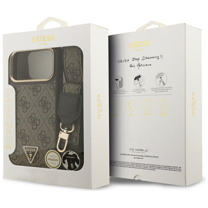 Husa MagSafe za Apple iPhone 17 Pro Max, Guess, 4G Triangle Logo with Big Strap, Braon