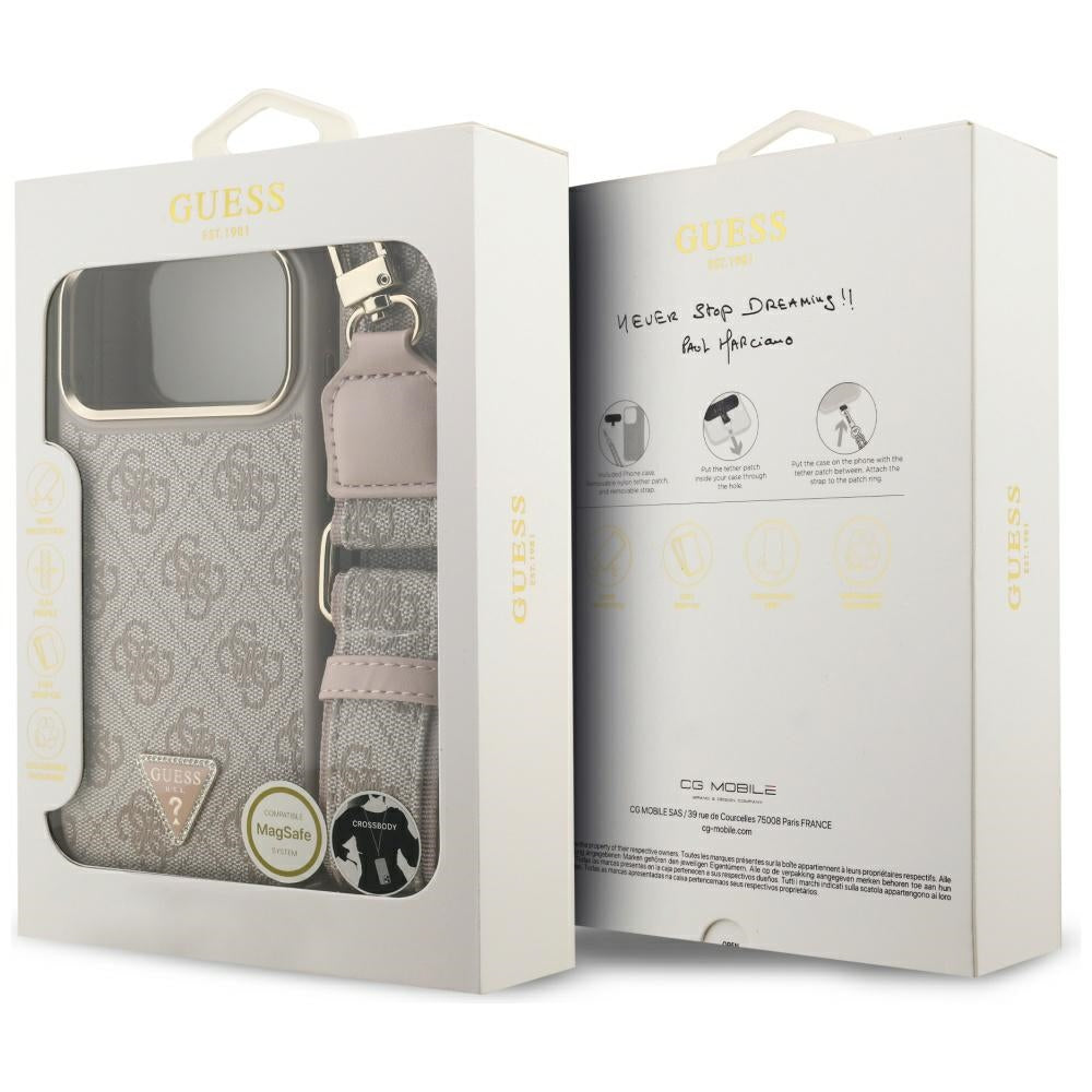 Futrola MagSafe za Apple iPhone 17 Pro Max, Guess, 4G Triangle Logo with Big Strap, Roze