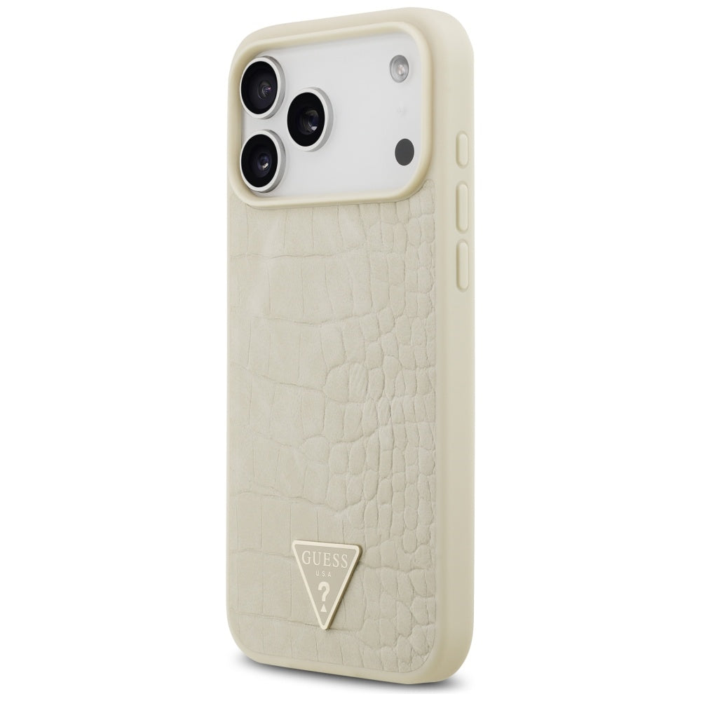 Husa MagSafe za Apple iPhone 17 Pro Max, Guess, Croco Triangle Logo, Zlatna