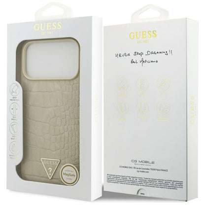 Husa MagSafe za Apple iPhone 17 Pro Max, Guess, Croco Triangle Logo, Zlatna