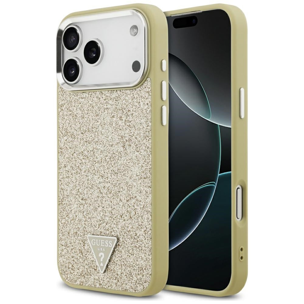 Husa MagSafe za Apple iPhone 17 Pro Max, Guess, Glitter Triangle Logo, Zlatna