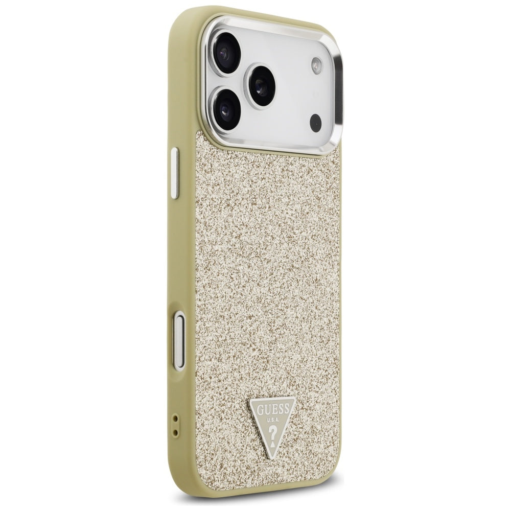 Husa MagSafe za Apple iPhone 17 Pro Max, Guess, Glitter Triangle Logo, Zlatna
