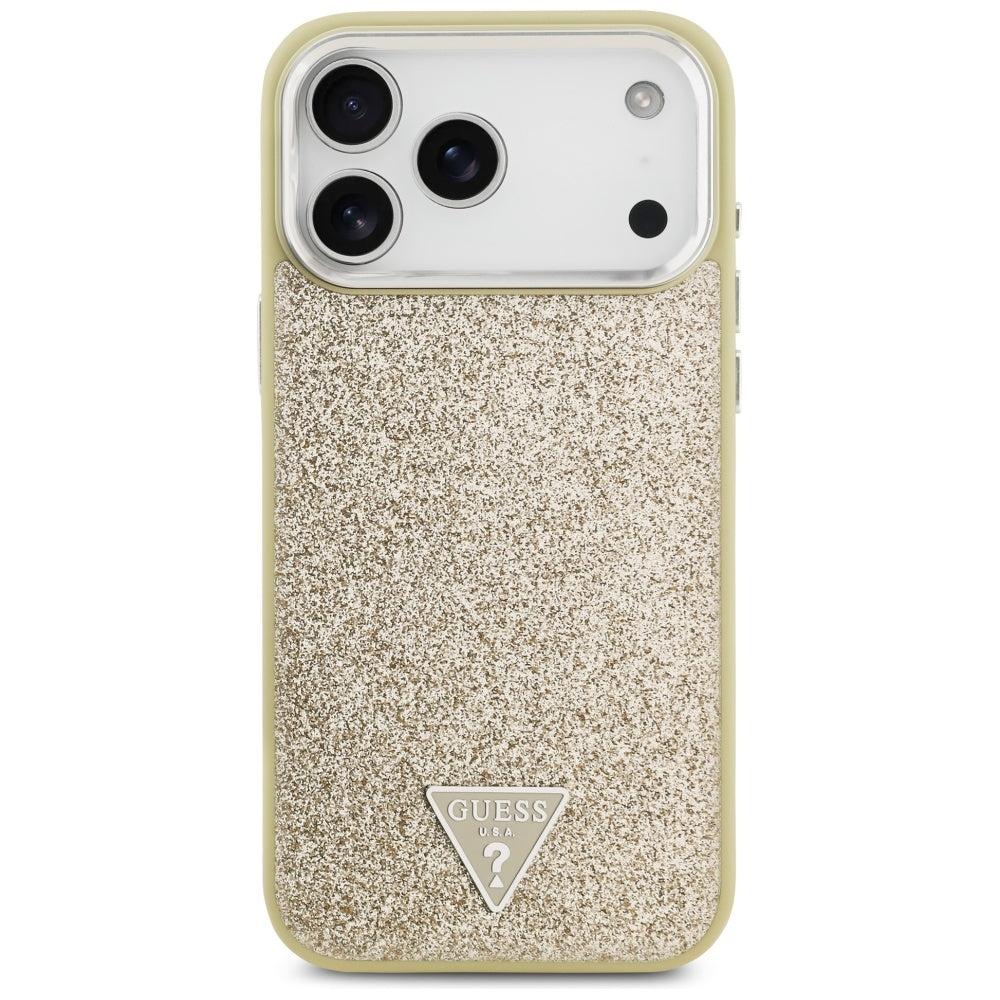 Husa MagSafe za Apple iPhone 17 Pro Max, Guess, Glitter Triangle Logo, Zlatna