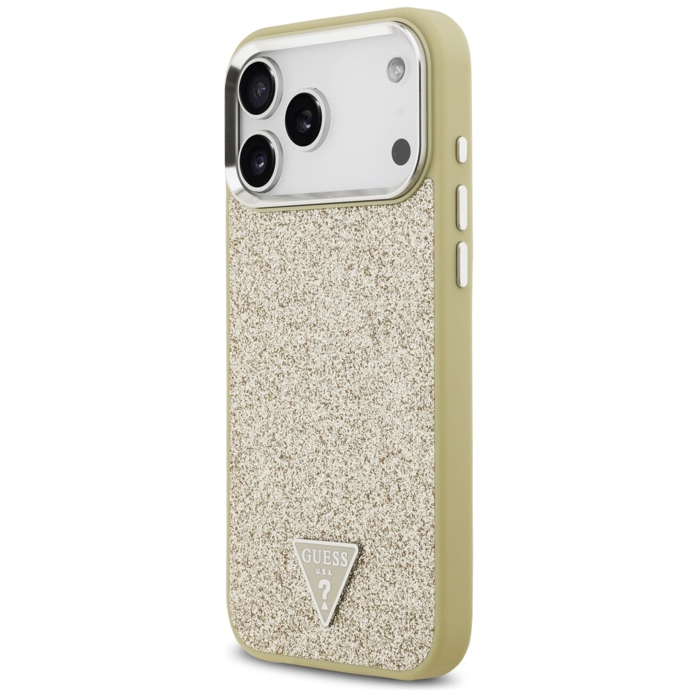 Husa MagSafe za Apple iPhone 17 Pro Max, Guess, Glitter Triangle Logo, Zlatna