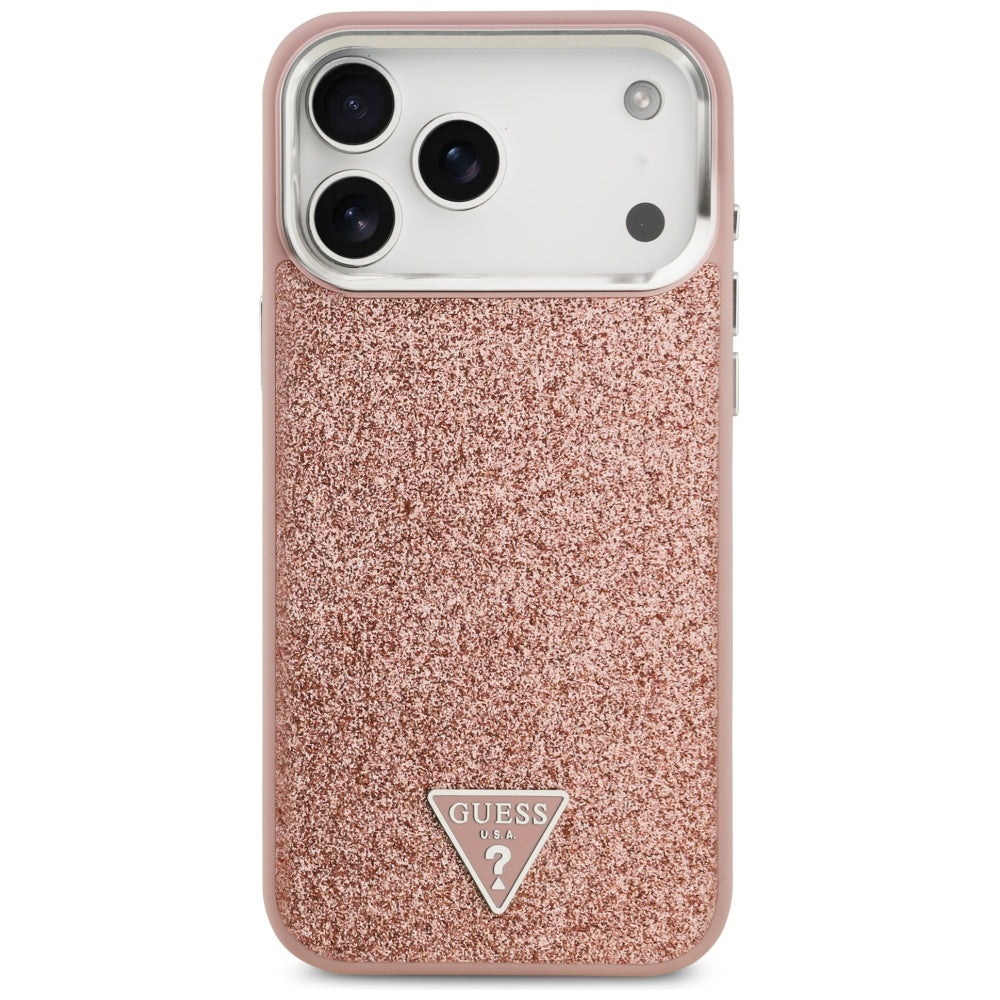 Husa MagSafe za Apple iPhone 17 Pro Max, Guess, Glitter Triangle Logo, Roze