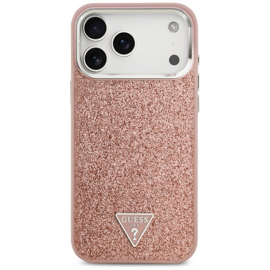 Husa MagSafe za Apple iPhone 17 Pro Max, Guess, Glitter Triangle Logo, Roze