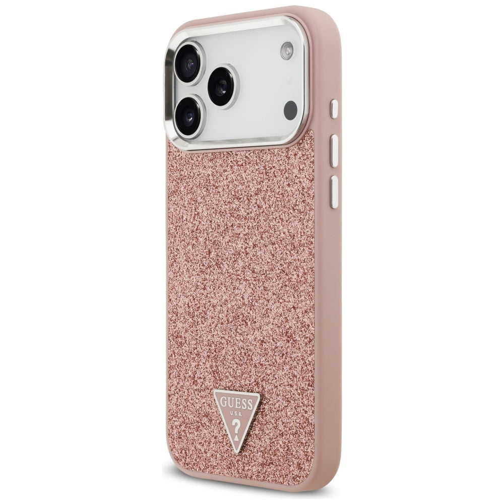 Husa MagSafe za Apple iPhone 17 Pro Max, Guess, Glitter Triangle Logo, Roze