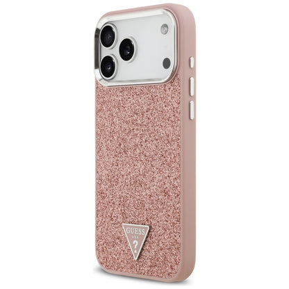 Husa MagSafe za Apple iPhone 17 Pro Max, Guess, Glitter Triangle Logo, Roze