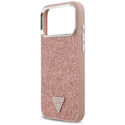Husa MagSafe za Apple iPhone 17 Pro Max, Guess, Glitter Triangle Logo, Roze