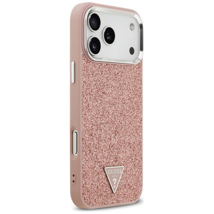 Husa MagSafe za Apple iPhone 17 Pro Max, Guess, Glitter Triangle Logo, Roze