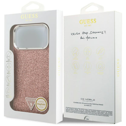 Husa MagSafe za Apple iPhone 17 Pro Max, Guess, Glitter Triangle Logo, Roze
