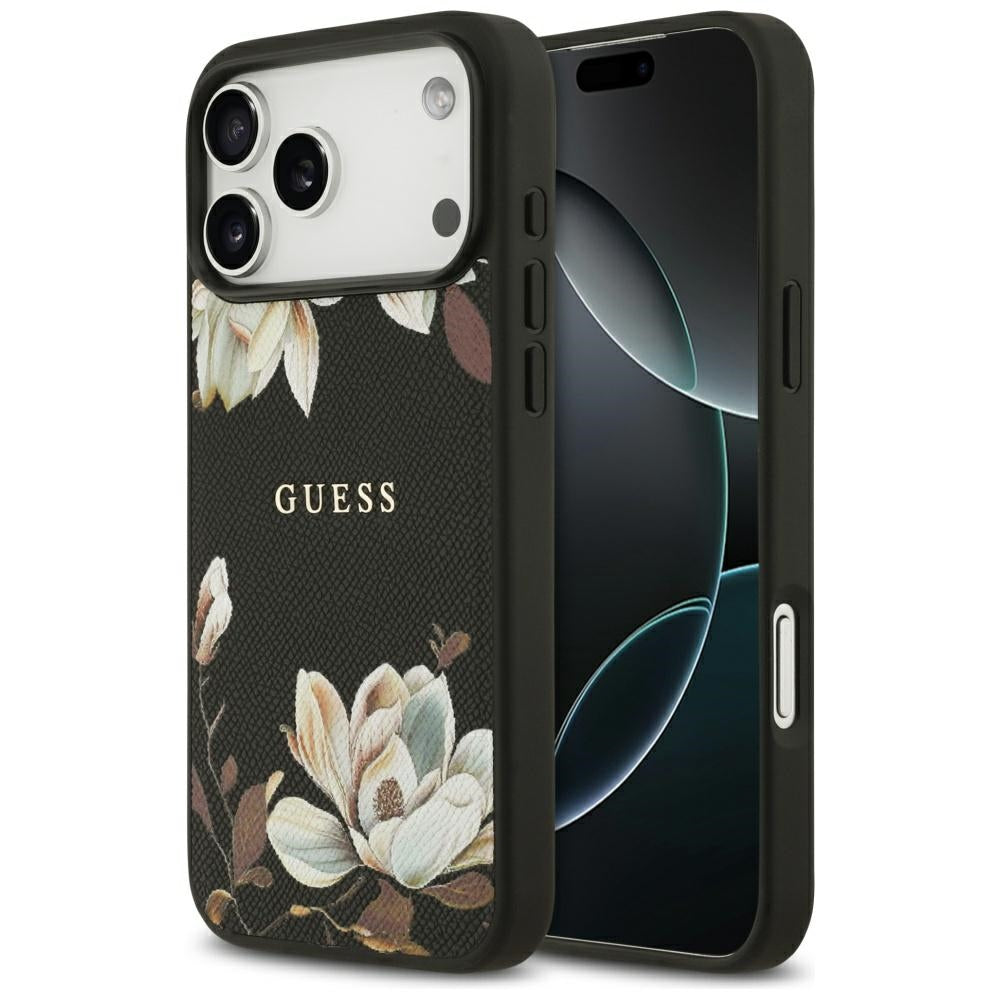 Futrola MagSafe za Apple iPhone 17 Pro Max, Guess, Grained Flowers, Crna