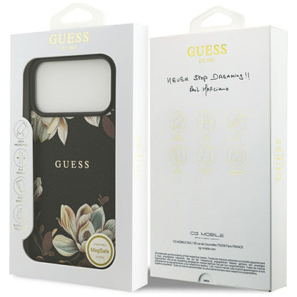 Futrola MagSafe za Apple iPhone 17 Pro Max, Guess, Grained Flowers, Crna