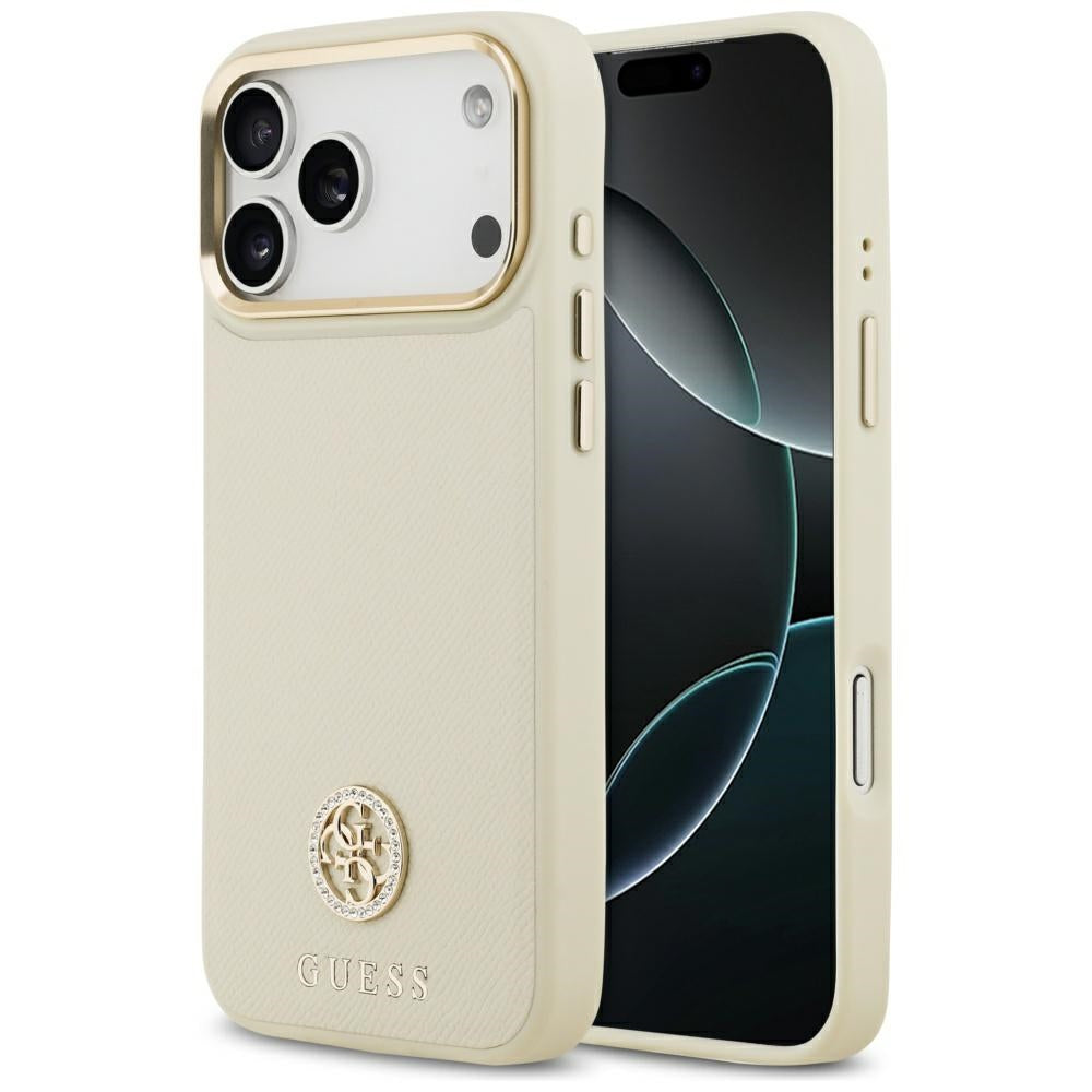 Futrola MagSafe za Apple iPhone 17 Pro Max, Guess, Grained Strass Logo, Bež