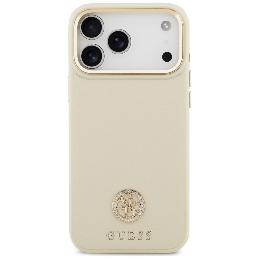 Futrola MagSafe za Apple iPhone 17 Pro Max, Guess, Grained Strass Logo, Bež