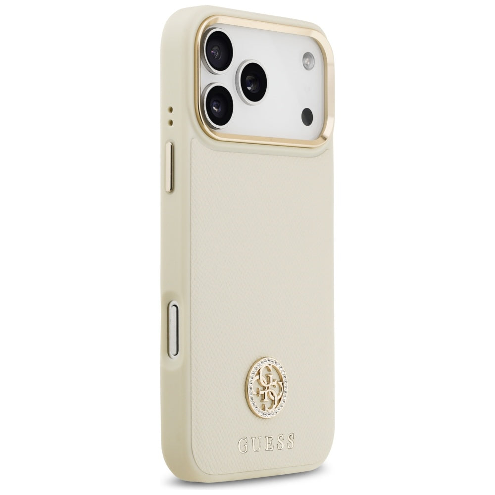 Futrola MagSafe za Apple iPhone 17 Pro Max, Guess, Grained Strass Logo, Bež