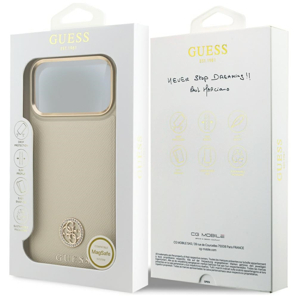 Futrola MagSafe za Apple iPhone 17 Pro Max, Guess, Grained Strass Logo, Bež