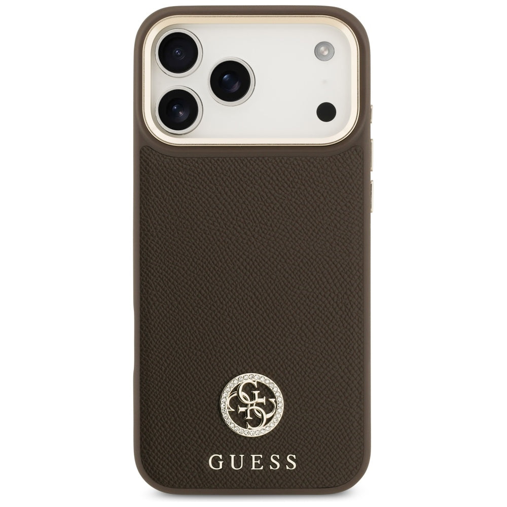 Futrola MagSafe za Apple iPhone 17 Pro Max, Guess, Grained Strass Logo, Braon