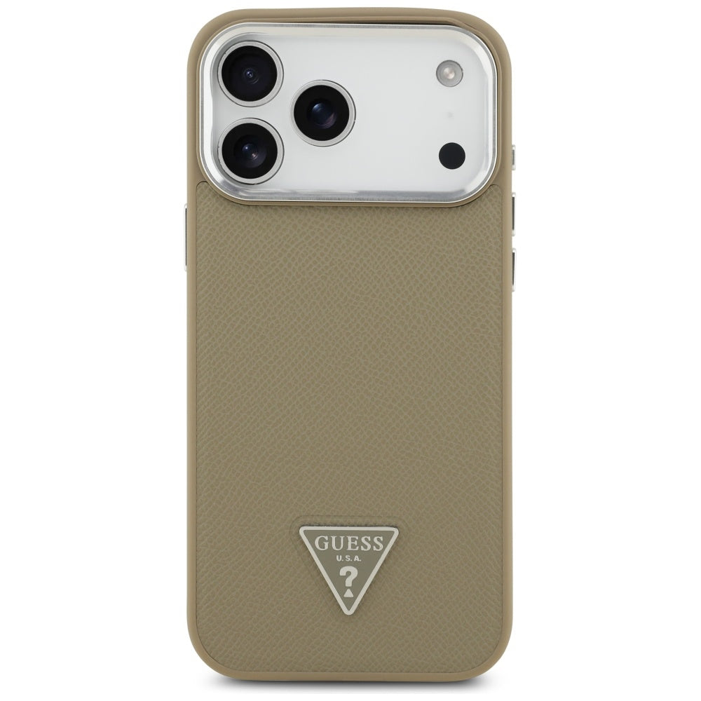 Futrola MagSafe za Apple iPhone 17 Pro Max, Guess, Grained Triangle Logo, Braon