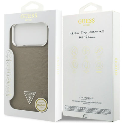 Futrola MagSafe za Apple iPhone 17 Pro Max, Guess, Grained Triangle Logo, Braon