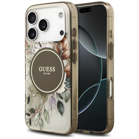 Futrola MagSafe za Apple iPhone 17 Pro Max, Guess, IML Flower & Tonal Circle, Braon