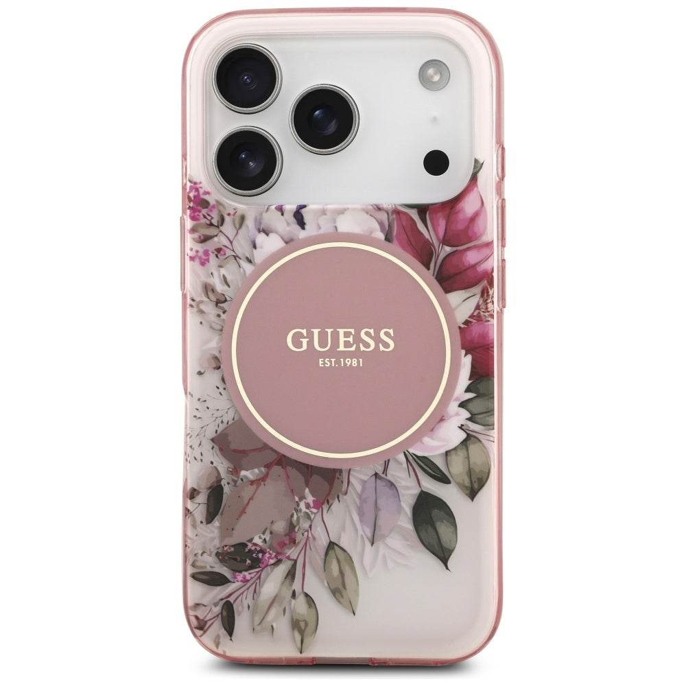 Futrola MagSafe za Apple iPhone 17 Pro Max, Guess, IML Flower & Tonal Circle, Roze
