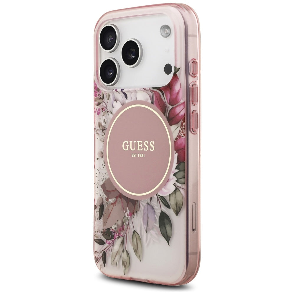 Futrola MagSafe za Apple iPhone 17 Pro Max, Guess, IML Flower & Tonal Circle, Roze