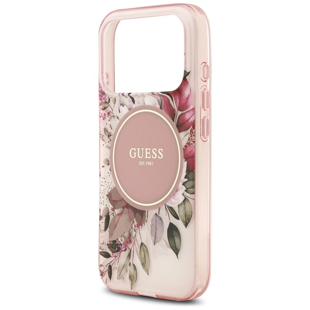 Futrola MagSafe za Apple iPhone 17 Pro Max, Guess, IML Flower & Tonal Circle, Roze