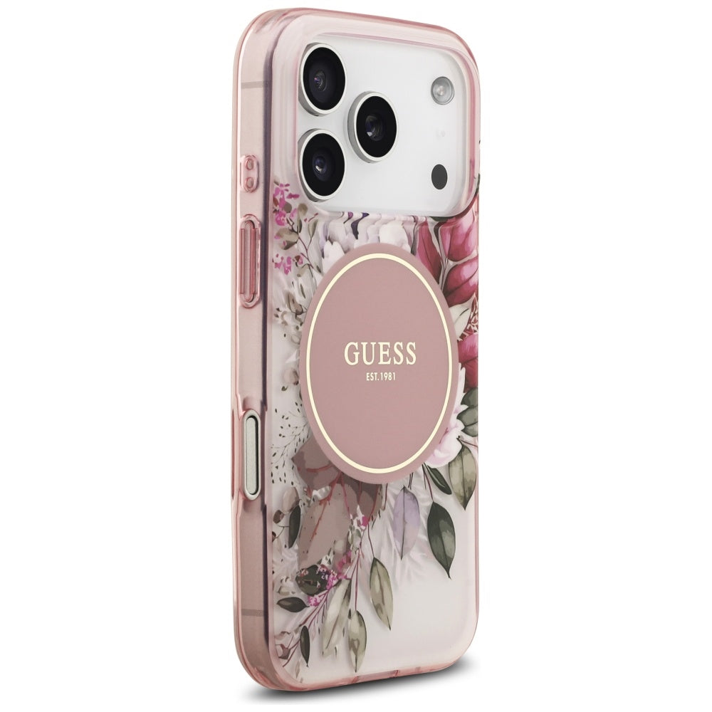 Futrola MagSafe za Apple iPhone 17 Pro Max, Guess, IML Flower & Tonal Circle, Roze