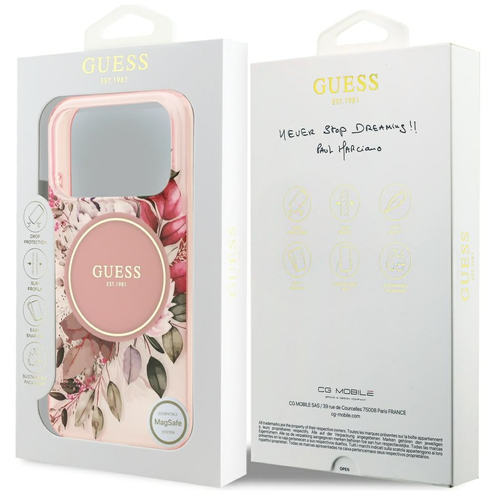 Futrola MagSafe za Apple iPhone 17 Pro Max, Guess, IML Flower & Tonal Circle, Roze